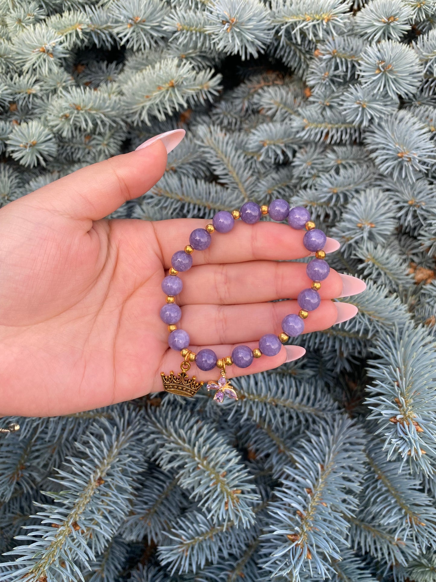 Handmade bracelet - Purple crown and butterfly