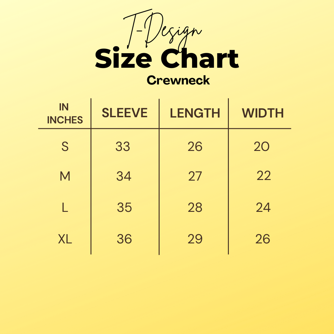 Size chart of the sweatshirts
